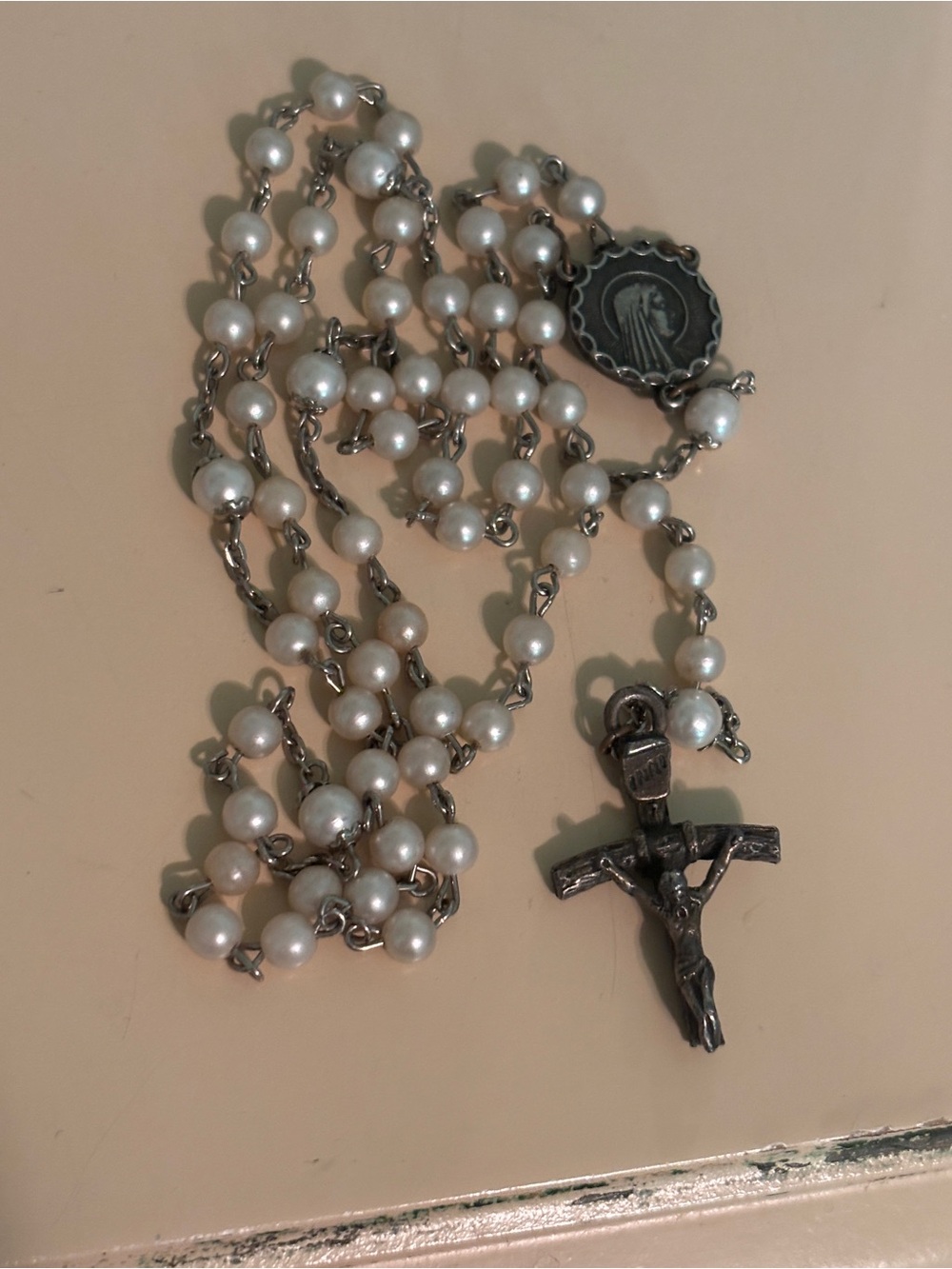 Classic Vintage Pearl Rosary Necklace - “Italy”